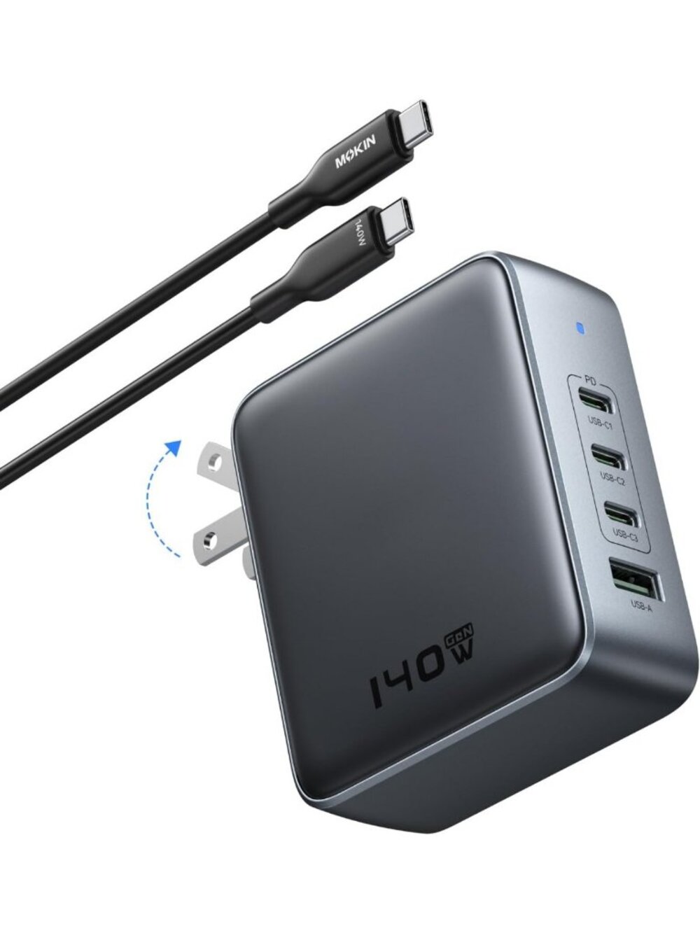 140W USB C Fast Charger Block, 4-Port GaN PD3.1 Adapter for Laptops & MacBooks